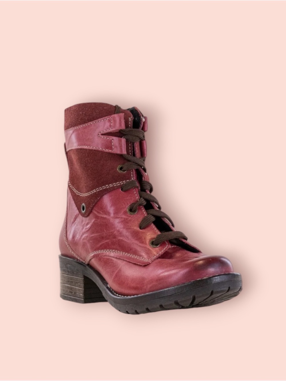 DROMEDARIS Red Kara Suede Leather Lace Up Boots